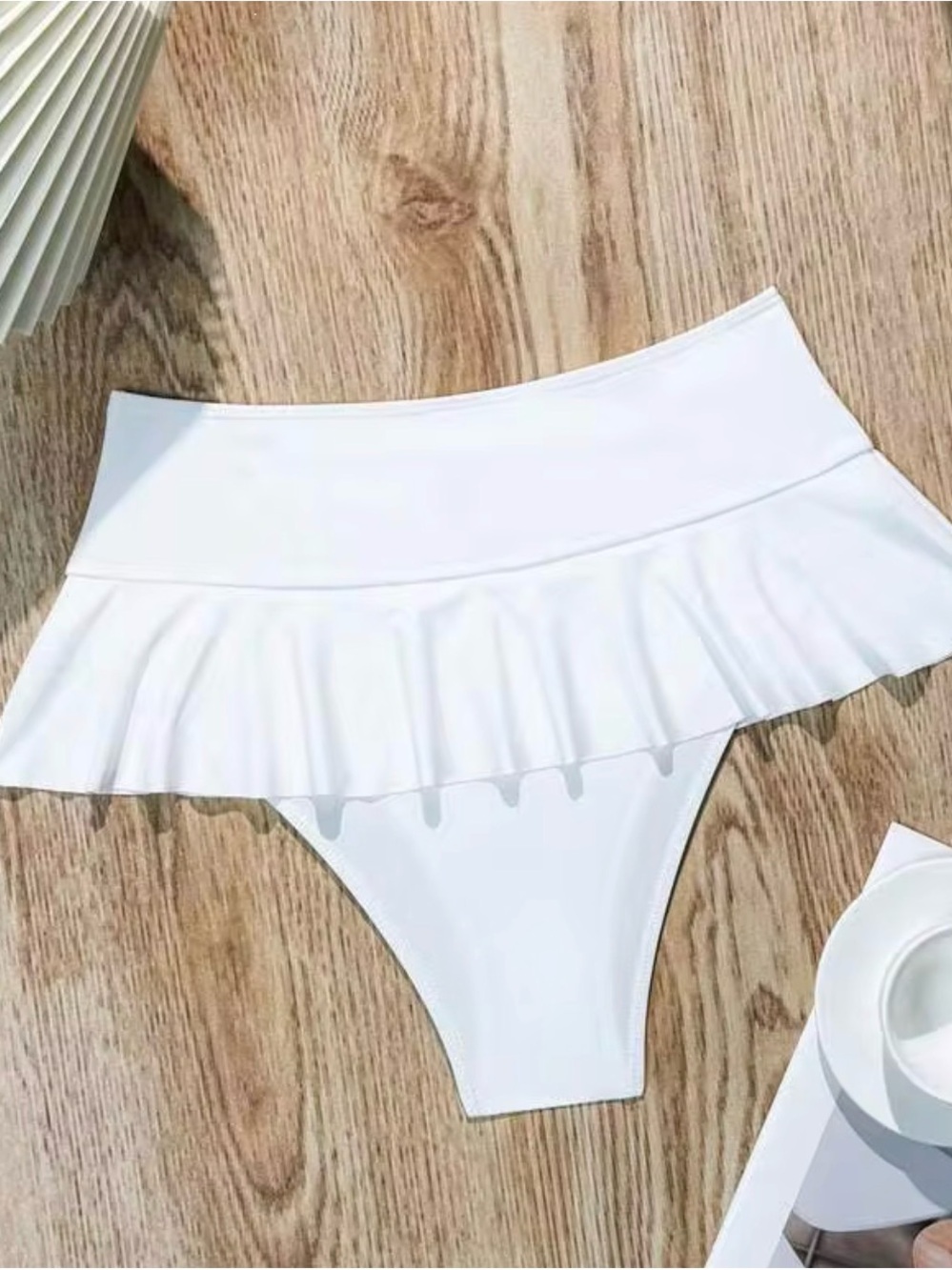 White Ruffle High Waist Bikini Bottom - Picture 3 of 3